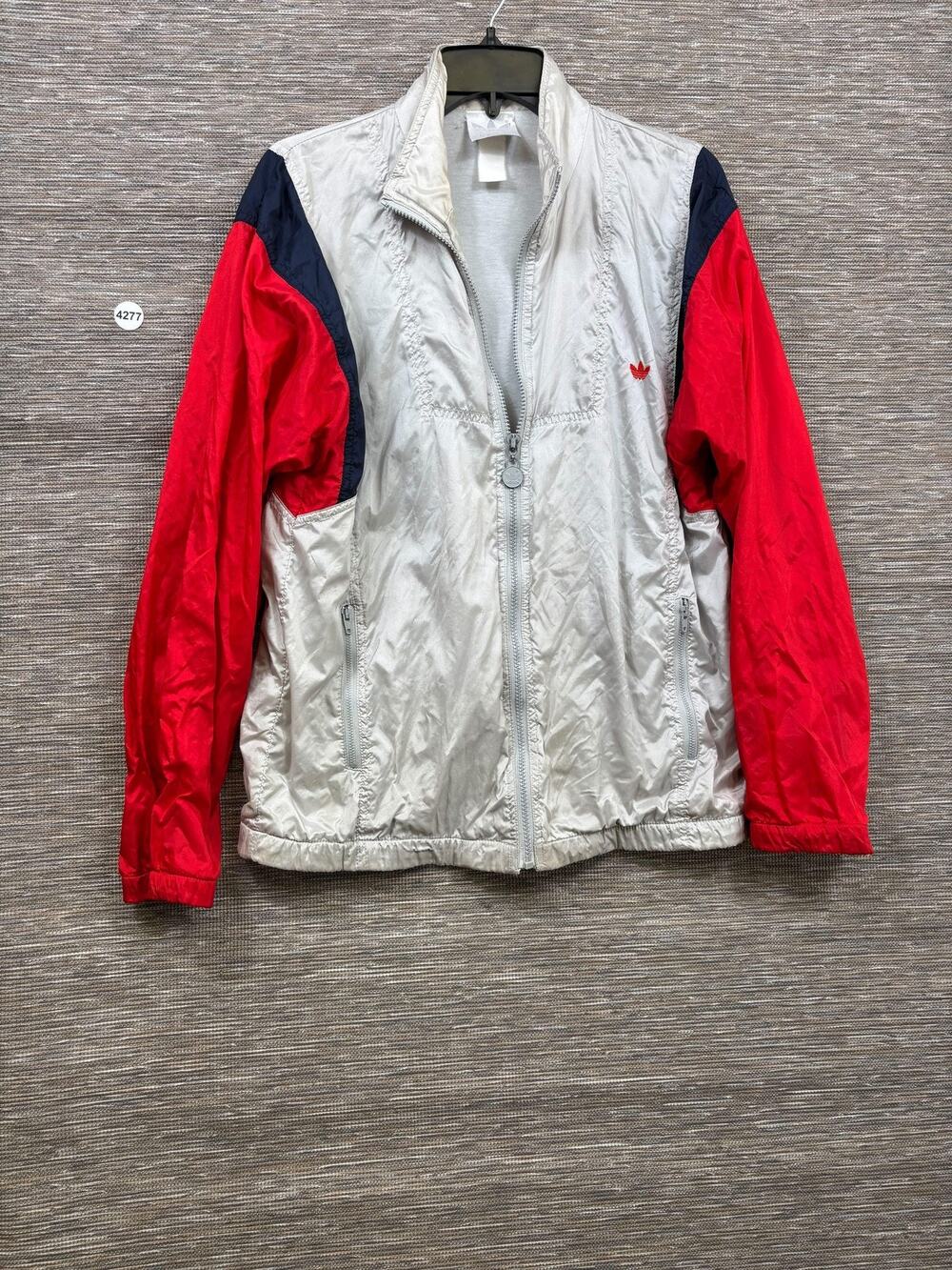 Vintage Adidas Jacket Mens Size M White Red Full Zip Windbreaker 80s Colorblock